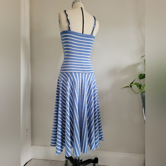 VINTAGE style summer dress in blue,white and black striped stretch fabric - Picture 4 of 13